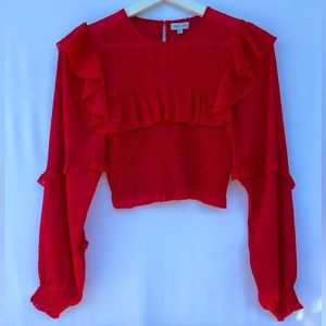 RED LONG SLEEVE CROP- Blue Life - XS